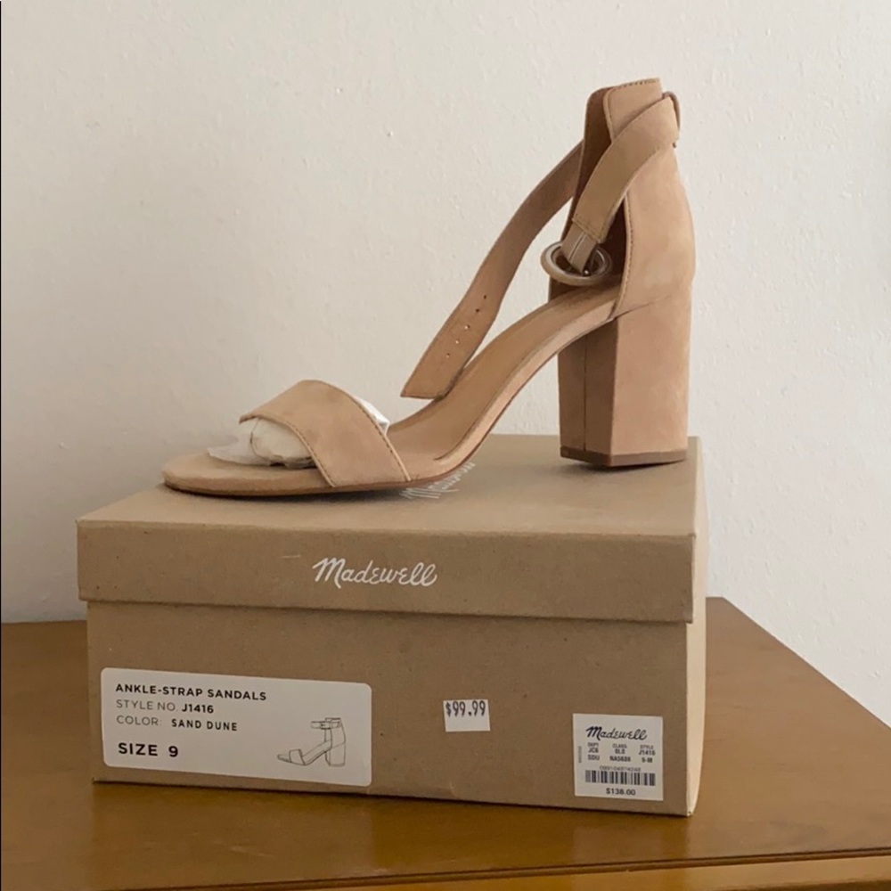 Madewell suede ankle strap sandals nude